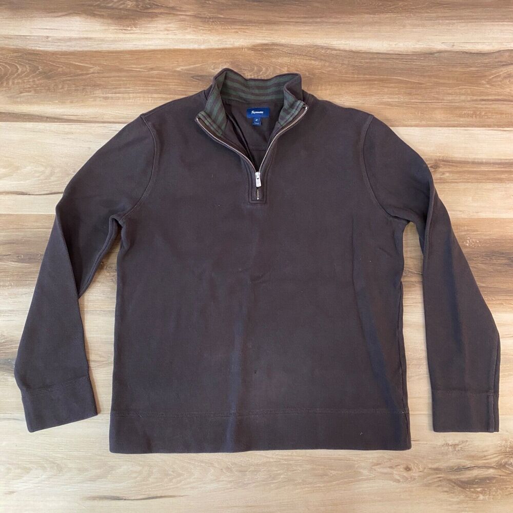 Faconnable Sweater Mens Medium Brown Cotton 1/4 Zip Mock Neck